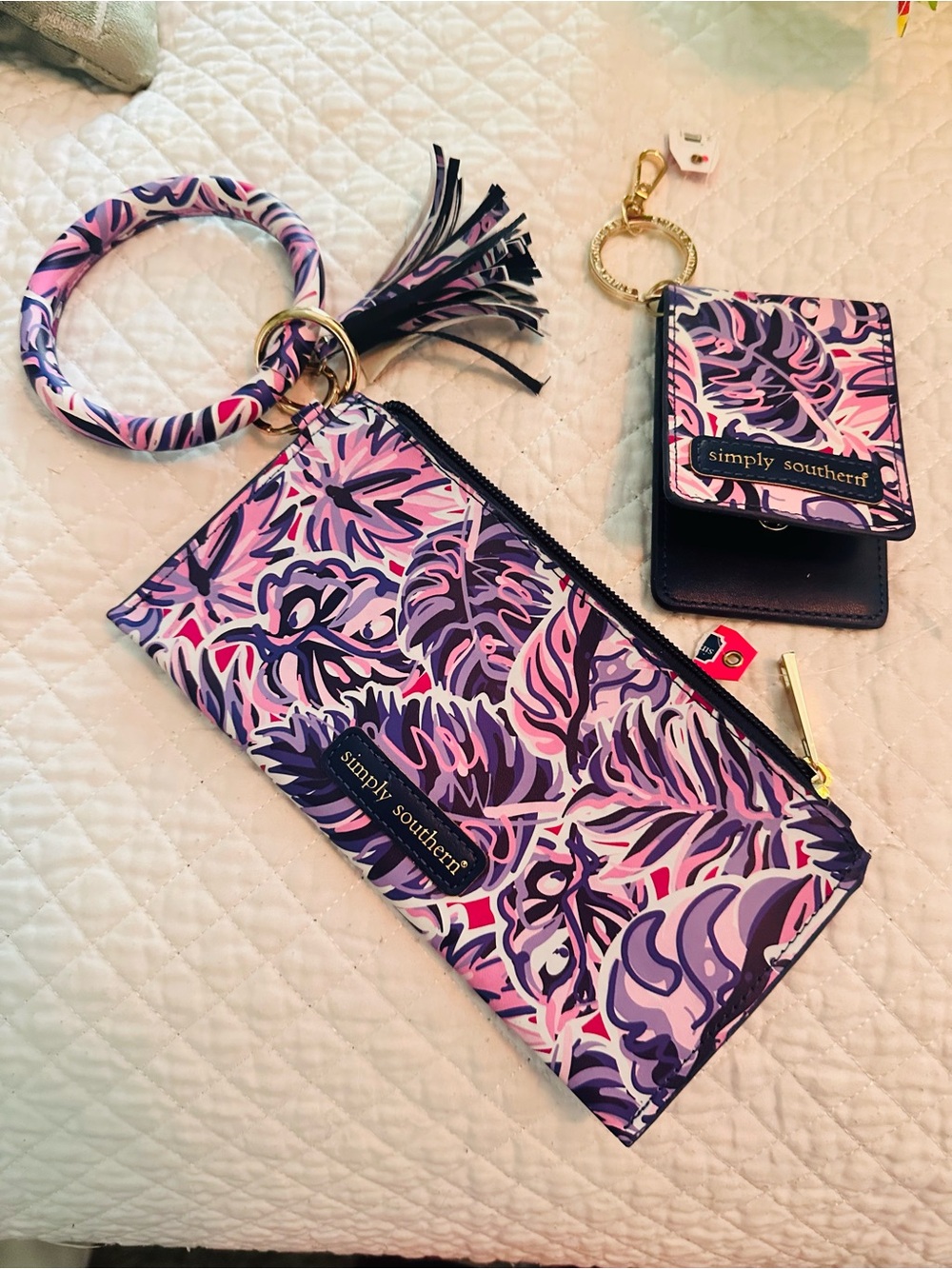 Simply Southern Purple Pink Floral Wristlet Clutch Set